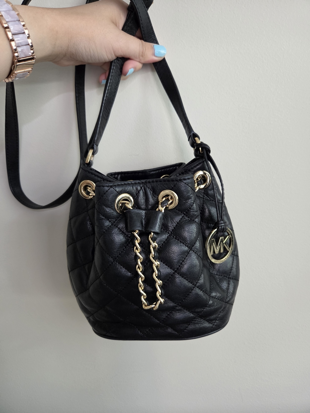 Michael Kors Black Quilted Leather Drawstring Bucket Bag